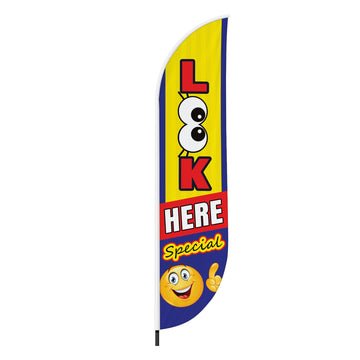 LOOK HERE FEATHER FLAG