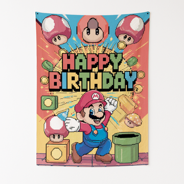 HAPPY BIRTHDAY MARIO INSPIRED WALL TAPESTRY