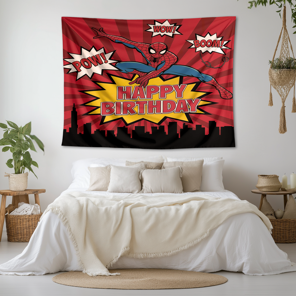 HAPPY BIRTHDAY SPIDER-MAN INSPIRED WALL TAPESTRY