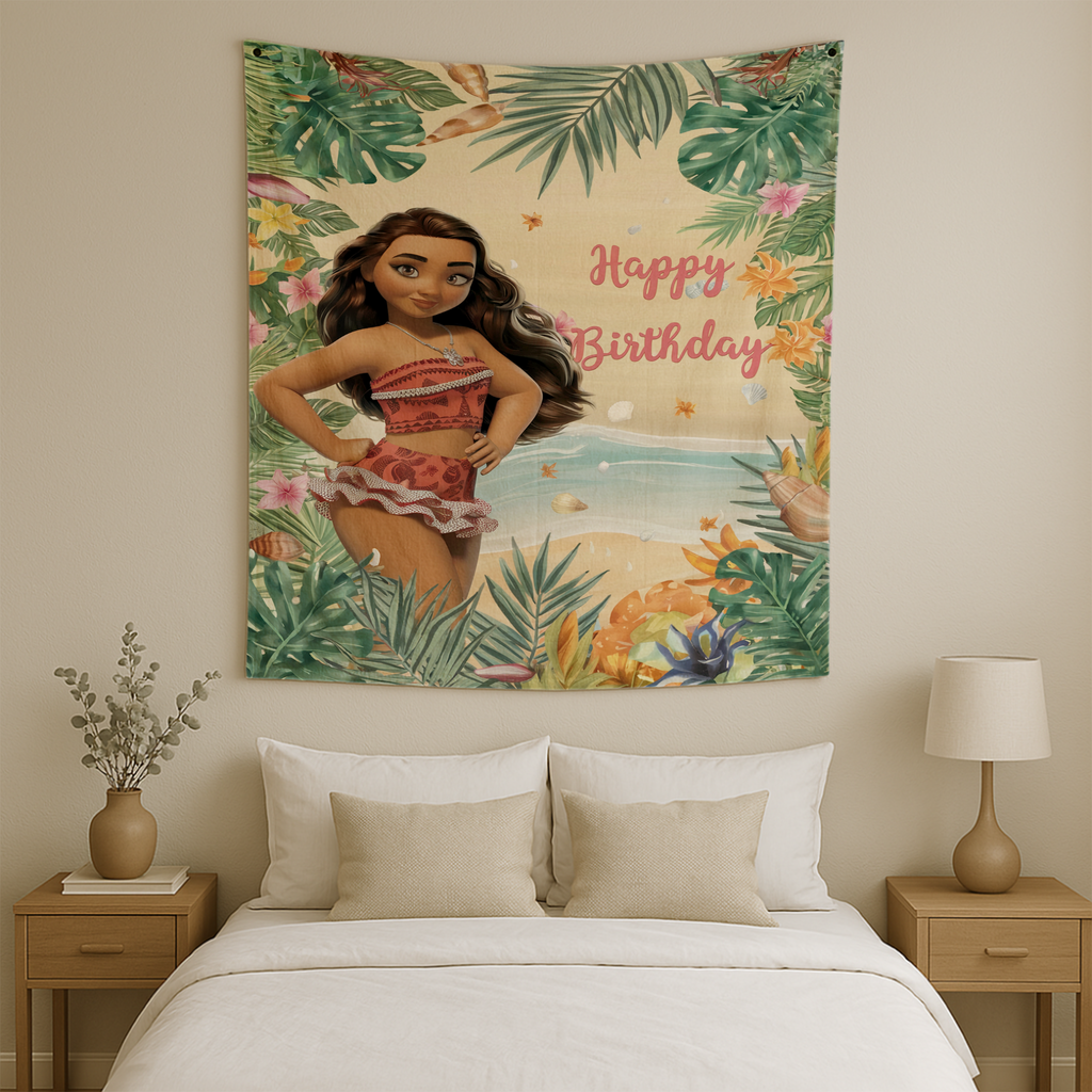 HAPPY BIRTHDAY MOANA INSPIRED WALL TAPESTRY