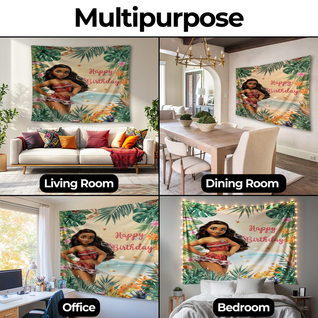 HAPPY BIRTHDAY MOANA INSPIRED WALL TAPESTRY