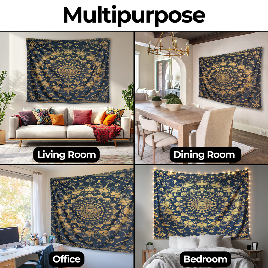 GOLDEN MANDALA GLOW TAPESTRY