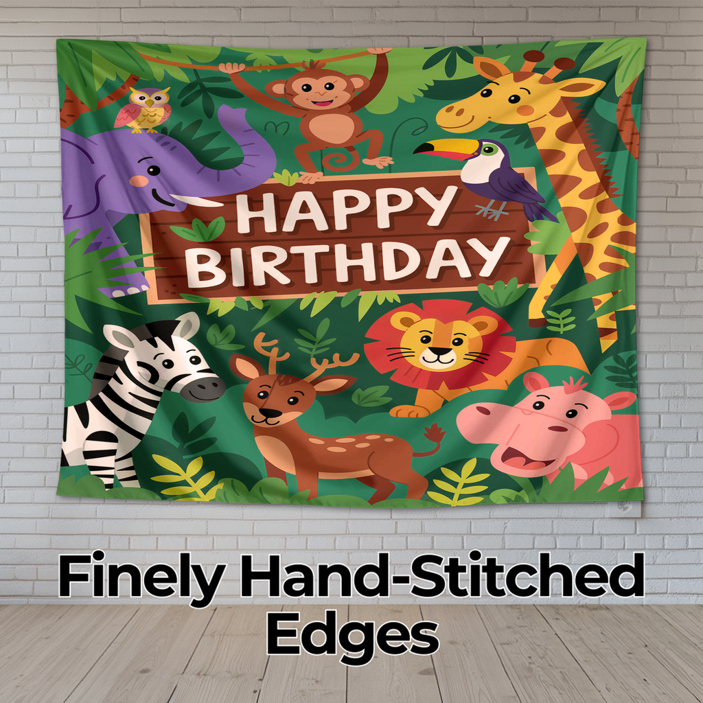 HAPPY BIRTHDAY JUNGLE VERSION WALL TAPESTRY