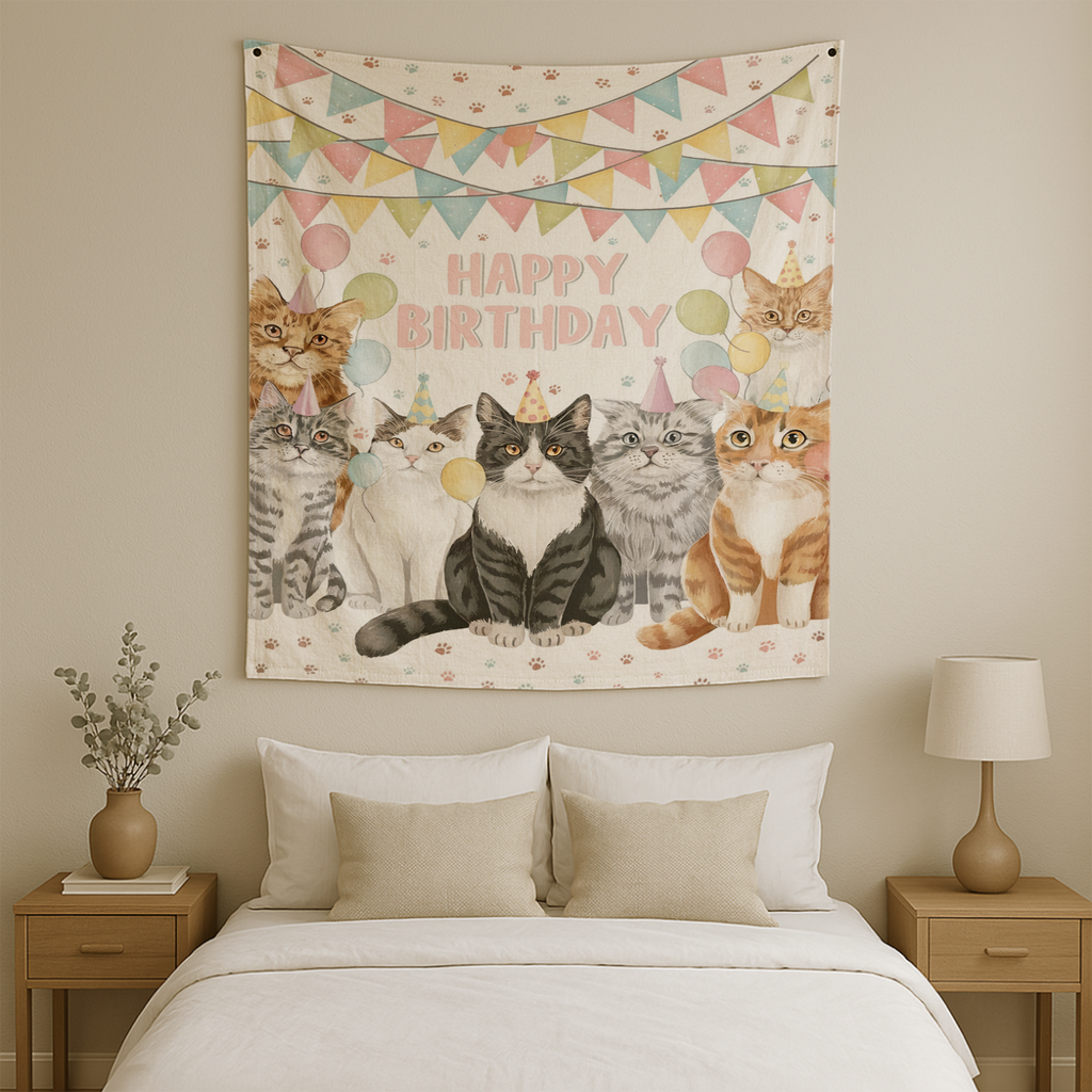 CAT BIRTHDAY WALL TAPESTRY