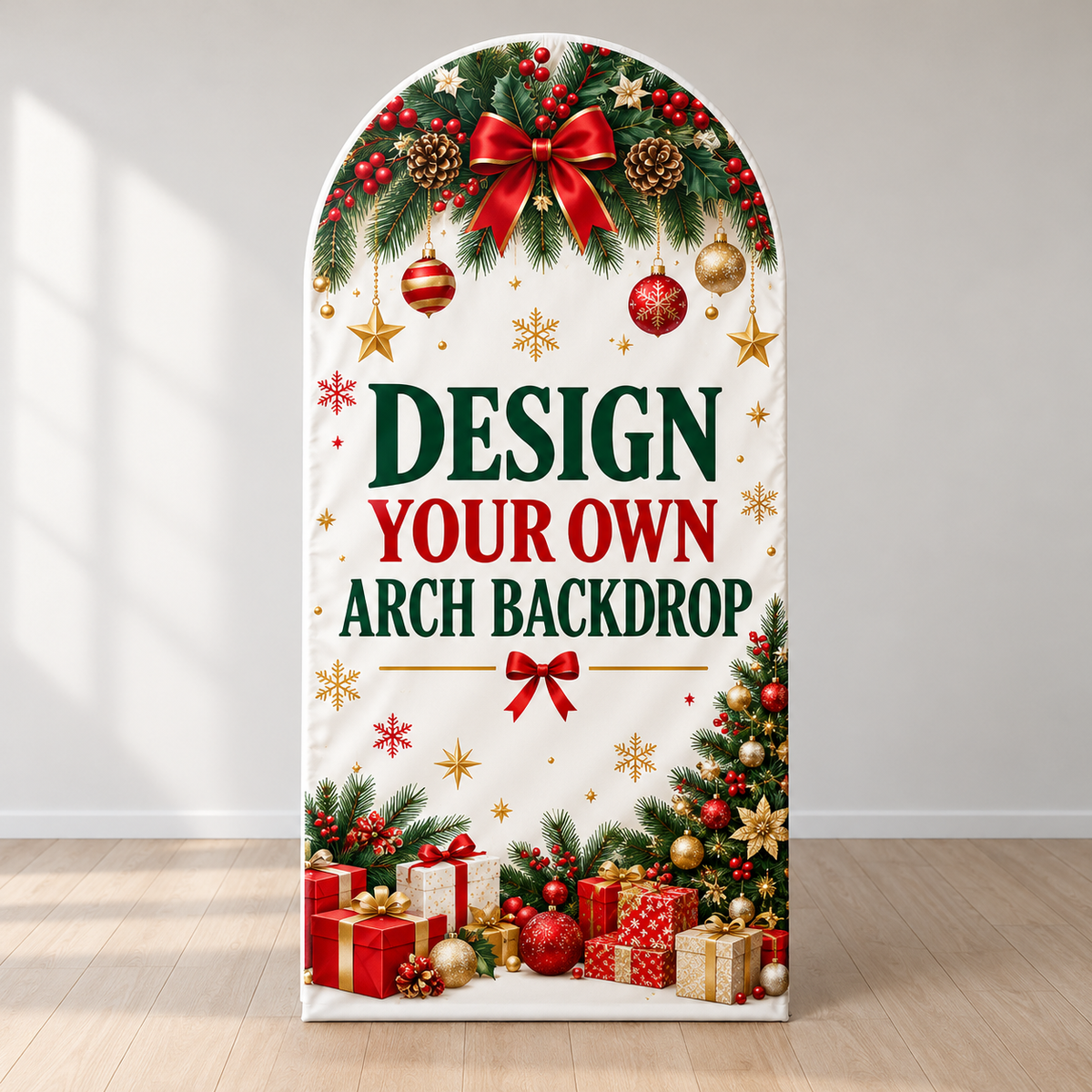 Custom Christmas Arch Backdrop Cover – Upload Your Own Design, Personalized Holiday Party Photo Backdrop, Business Logo Banner