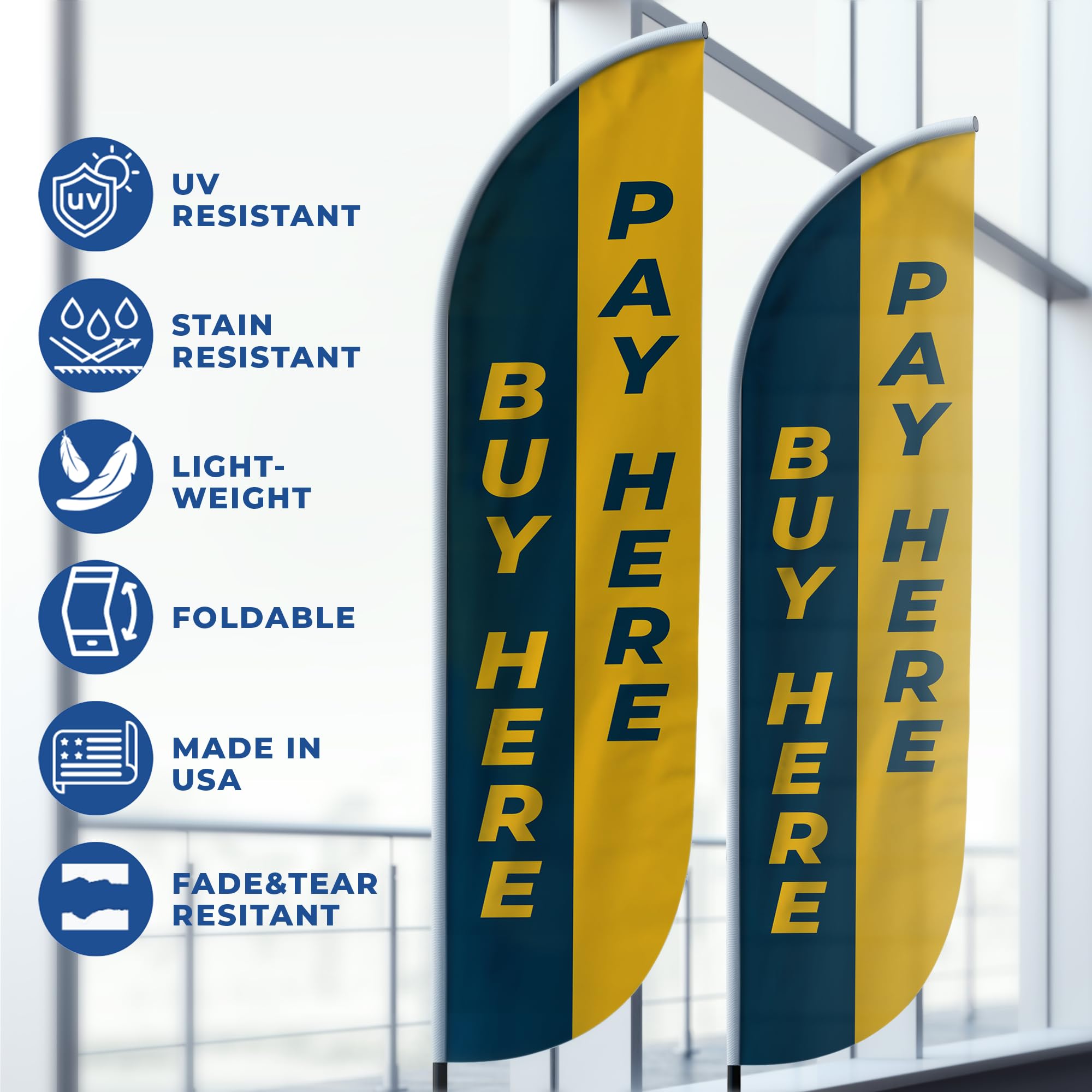 BUY HERE/ PAY HERE 3 FEATHER FLAG