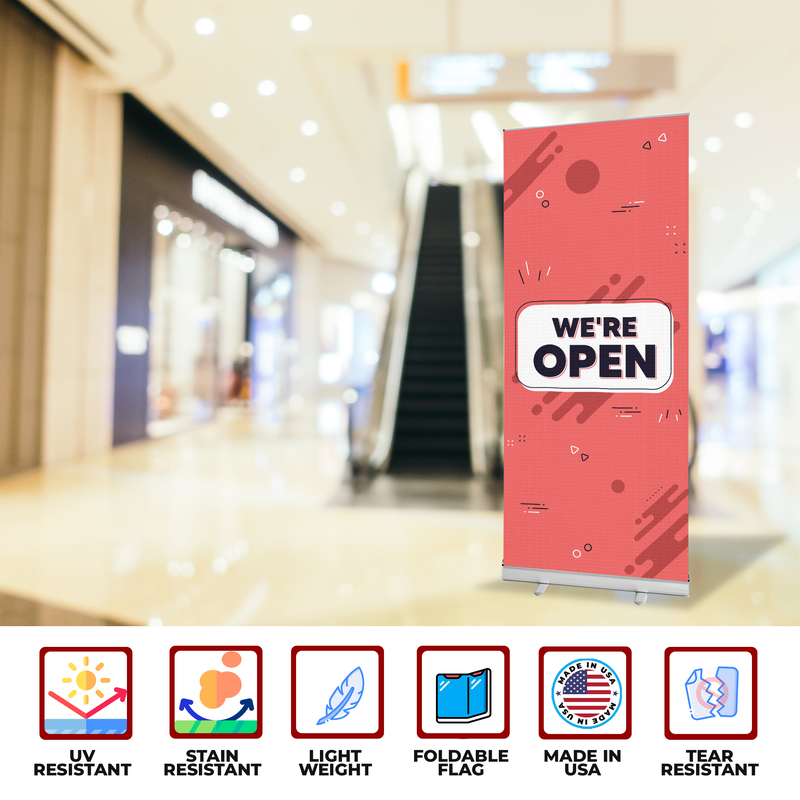 WE'RE OPEN BANNER RETRACTABLE