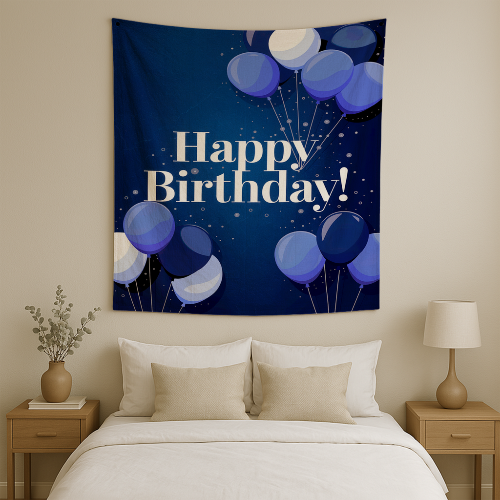 HAPPY BIRTHDAY BLUE COLOUR WALL TAPESTRY
