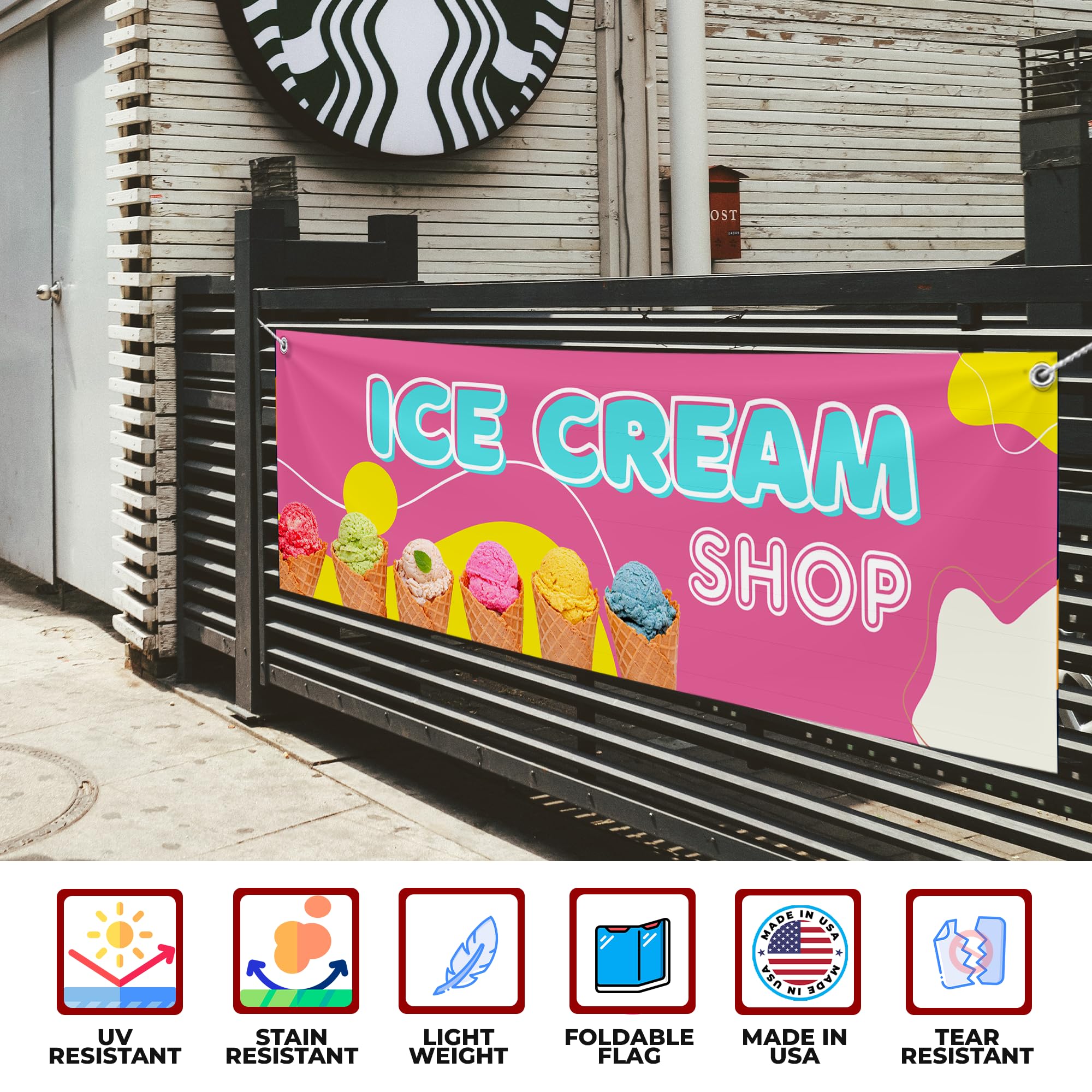 ICE CREAM SHOP LARGE BANNER