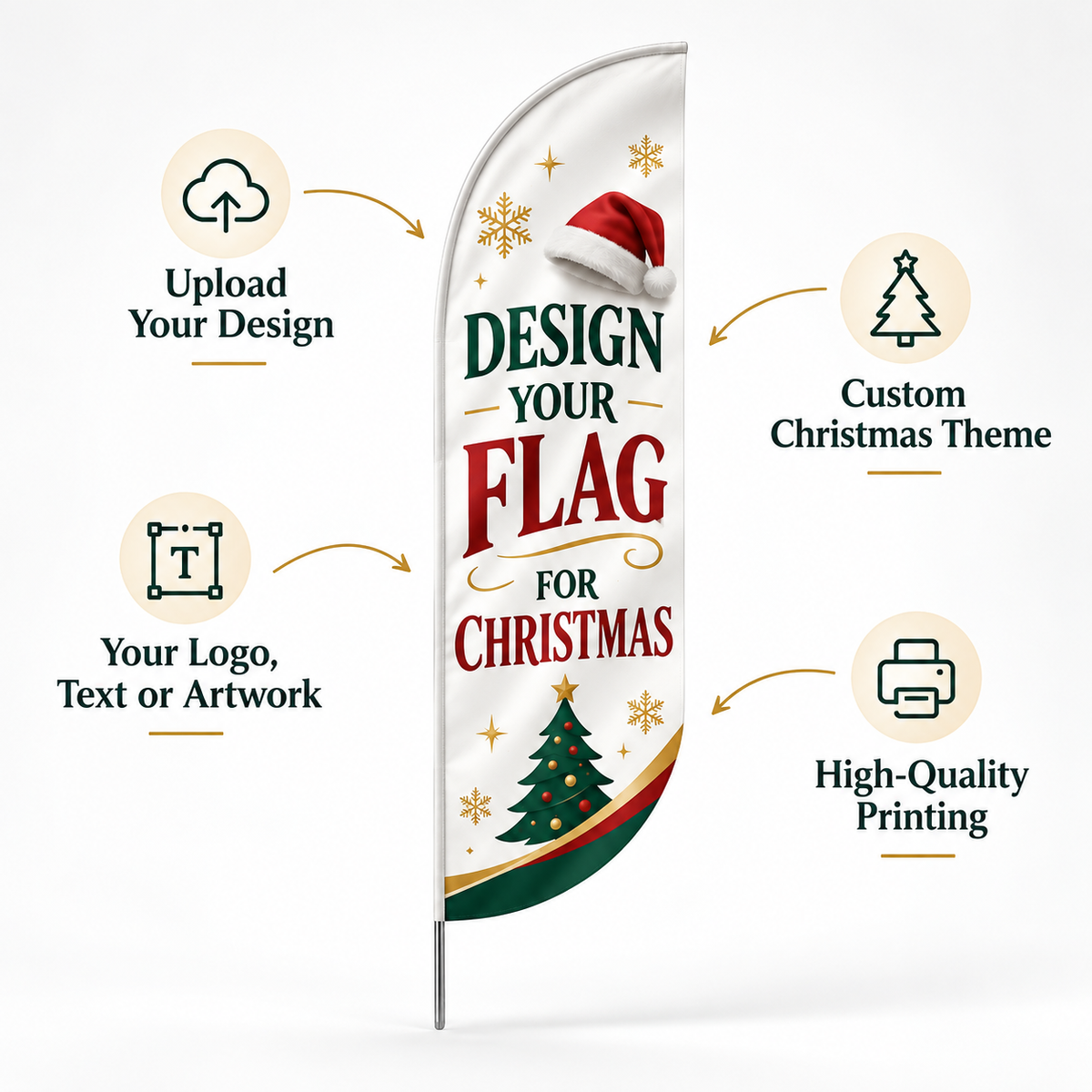 Custom Christmas Feather Flag – Upload Your Own Design, Personalized Holiday Advertising Flag, Business Logo Banner, 8.2 FT
