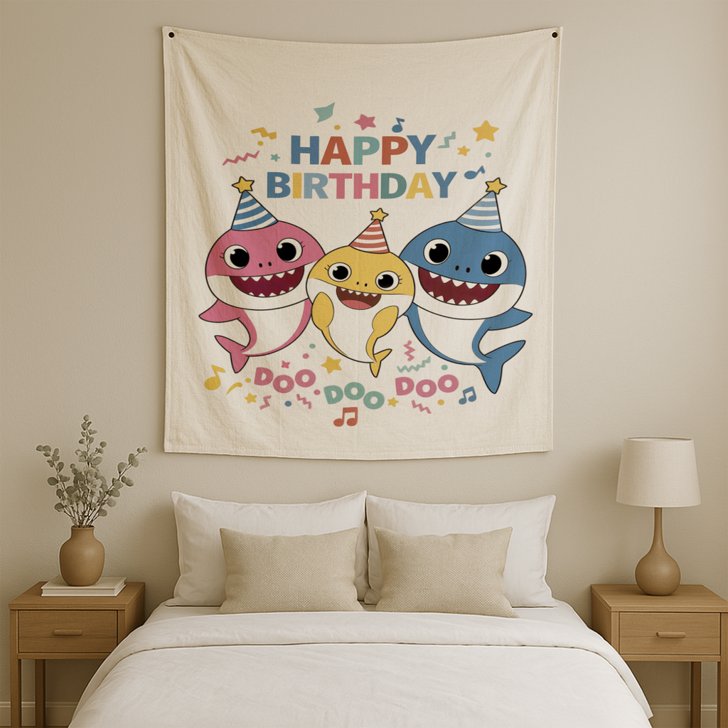 BABY SHARK BIRTHDAY WALL TAPESTRY