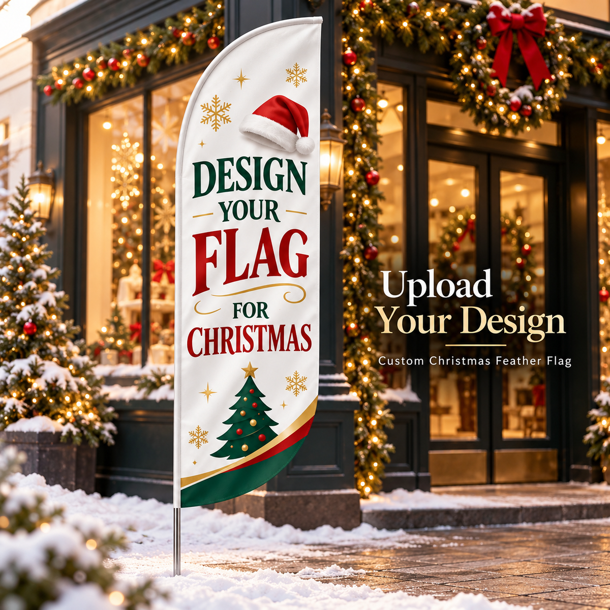 Custom Christmas Feather Flag – Upload Your Own Design, Personalized Holiday Advertising Flag, Business Logo Banner, 8.2 FT
