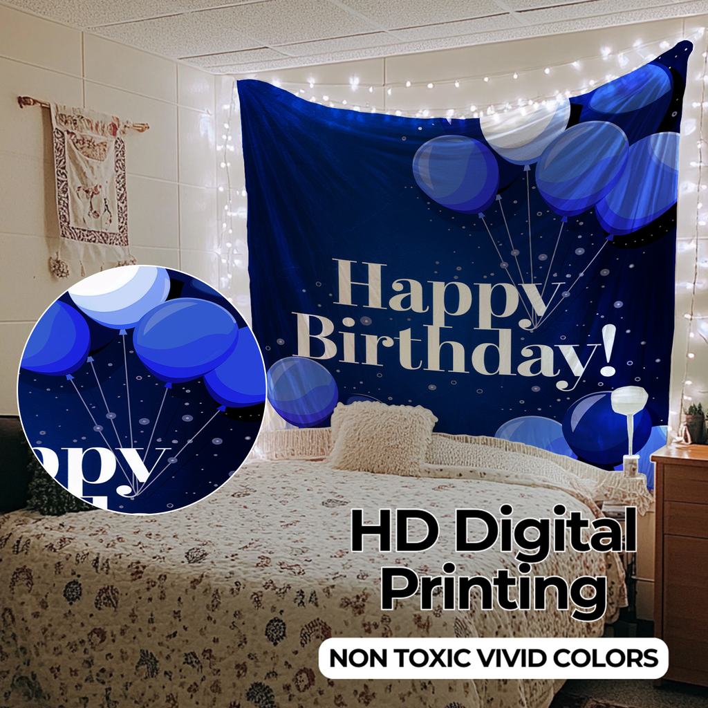 HAPPY BIRTHDAY BLUE COLOUR WALL TAPESTRY