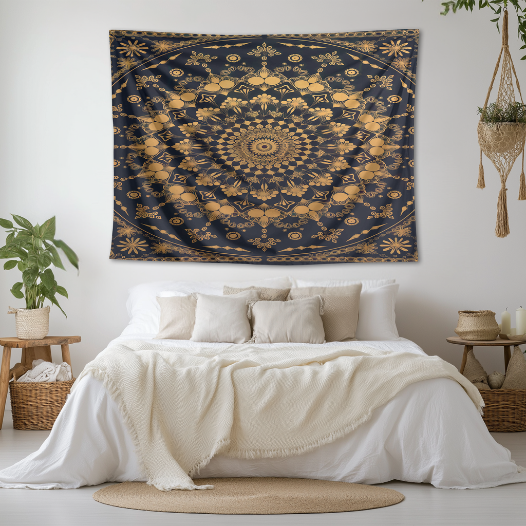 GOLDEN MANDALA GLOW TAPESTRY
