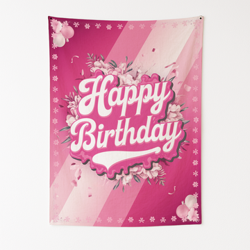 HAPPY BIRTHDAY PINK COLOUR WALL TAPESTRY