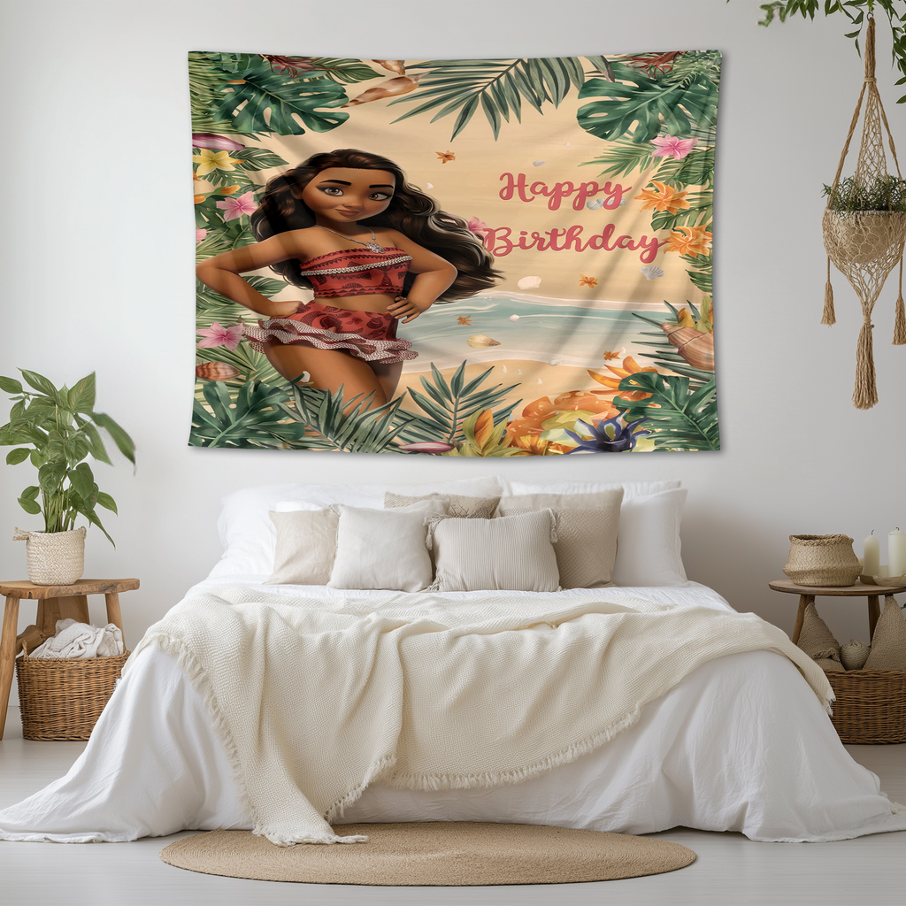 HAPPY BIRTHDAY MOANA INSPIRED WALL TAPESTRY