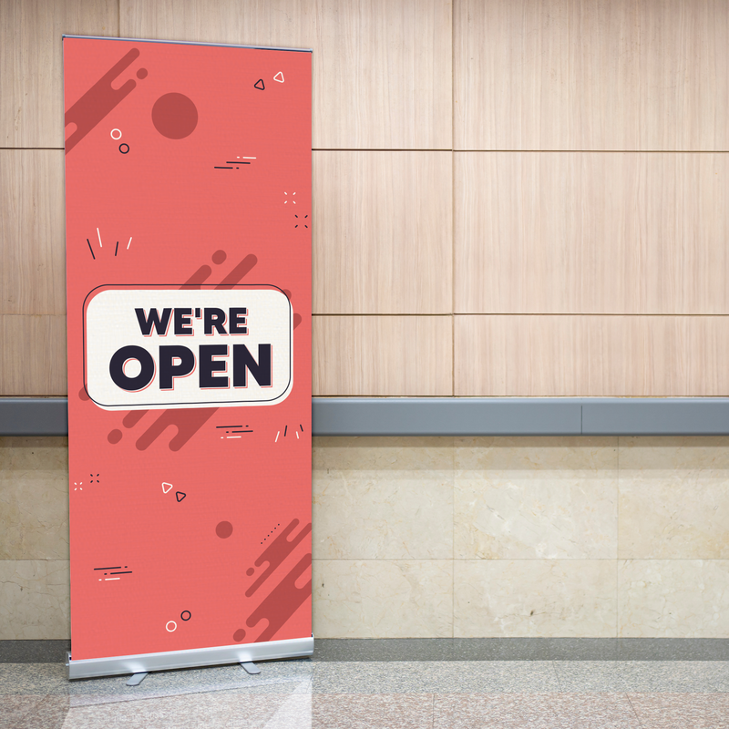 WE'RE OPEN BANNER RETRACTABLE