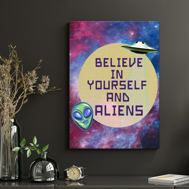 BELIEVE IN YOURSELF & ALIENS WALL CANVAS DECOR