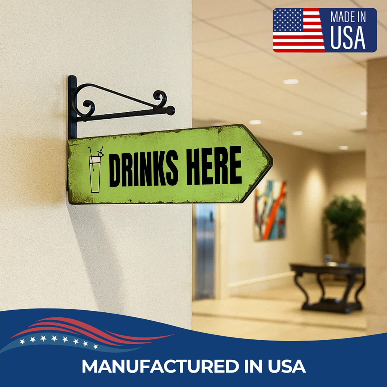 DRINKS HERE SIGN