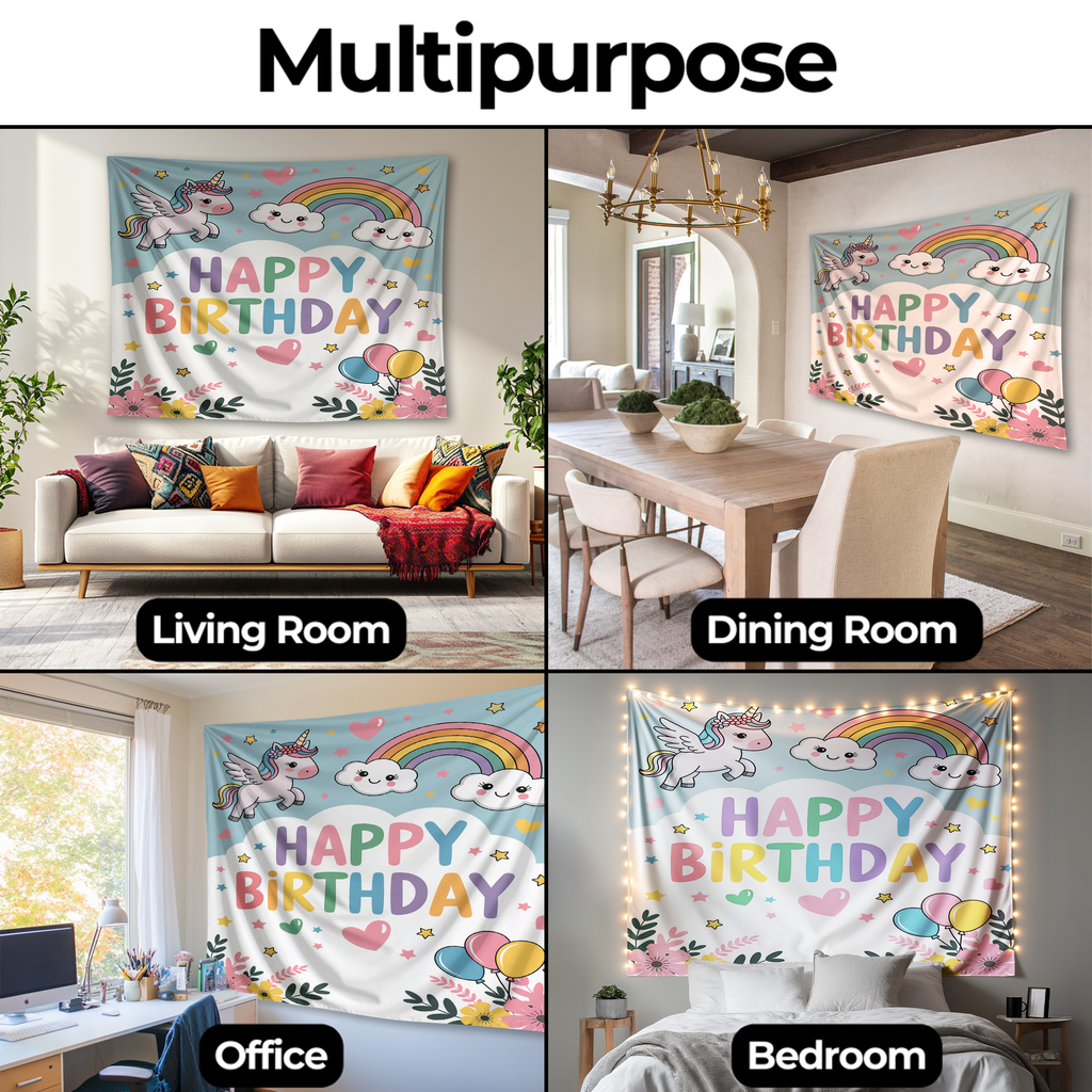 HAPPY BIRTHDAY UNICORN INSPIRED WALL TAPESTRY