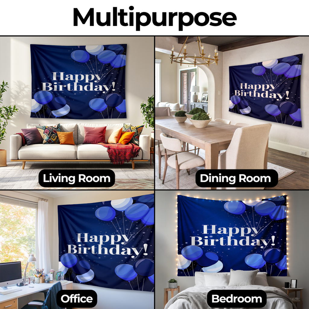 HAPPY BIRTHDAY BLUE COLOUR WALL TAPESTRY