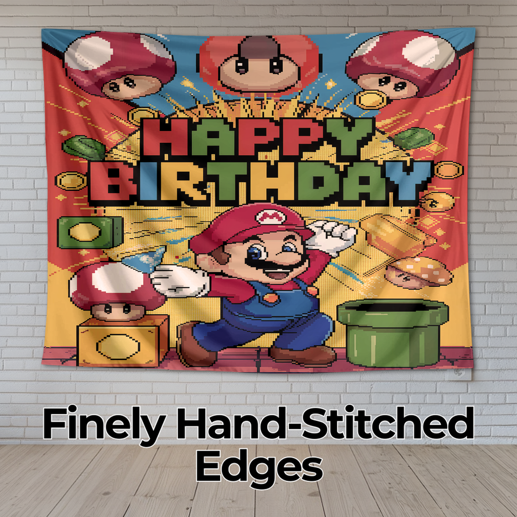 HAPPY BIRTHDAY MARIO INSPIRED WALL TAPESTRY