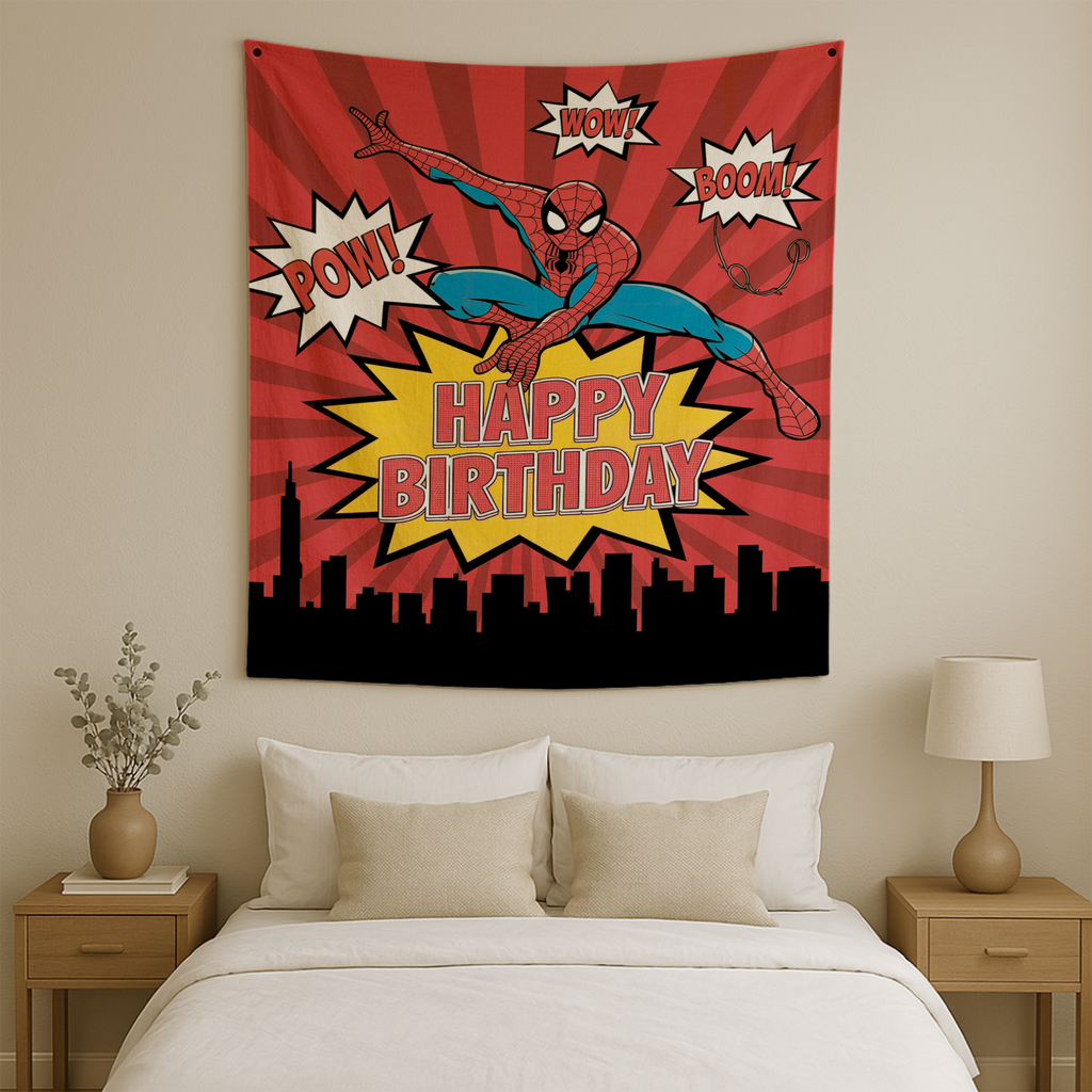 HAPPY BIRTHDAY SPIDER-MAN INSPIRED WALL TAPESTRY