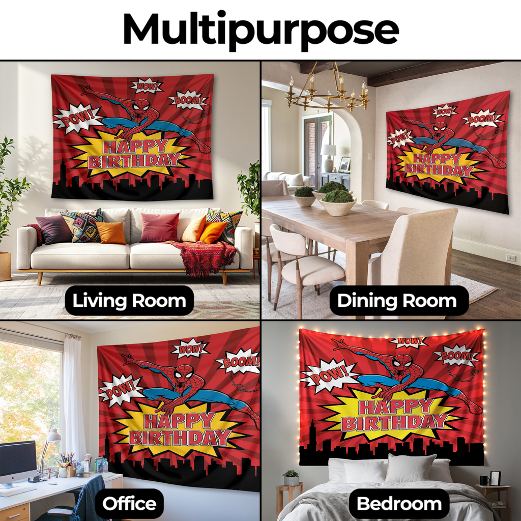 HAPPY BIRTHDAY SPIDER-MAN INSPIRED WALL TAPESTRY