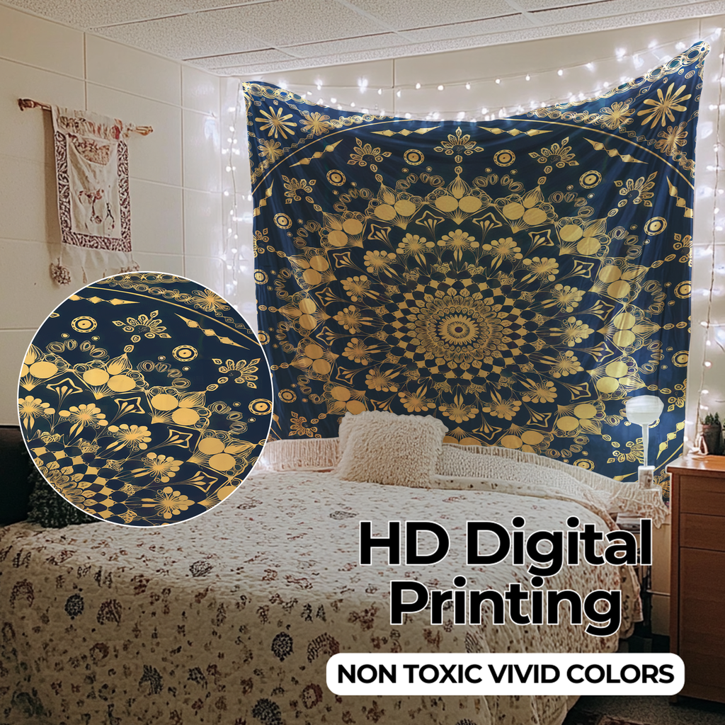 GOLDEN MANDALA GLOW TAPESTRY