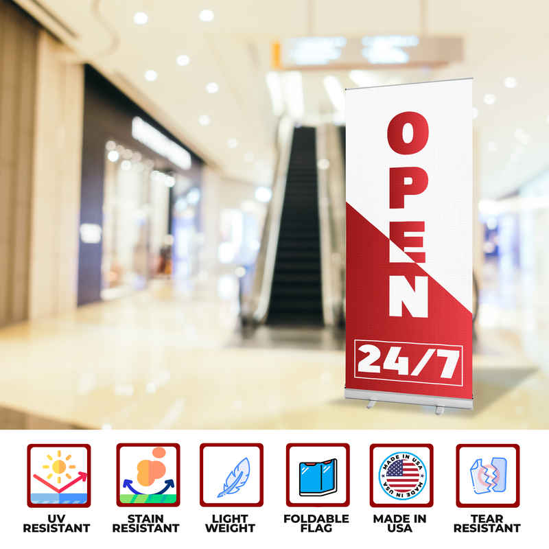 OPEN 24/7 BANNER RETRACTABLE