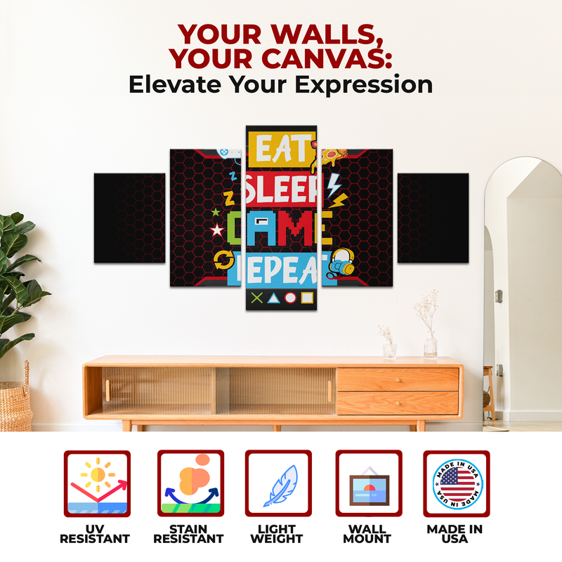 EAT, SLEEP, GAME & REPEAT WALL CANVAS