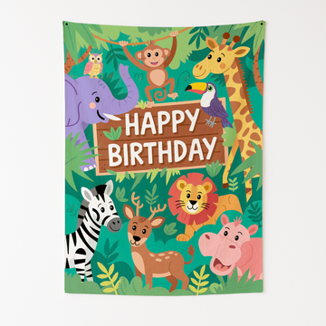 HAPPY BIRTHDAY JUNGLE VERSION WALL TAPESTRY