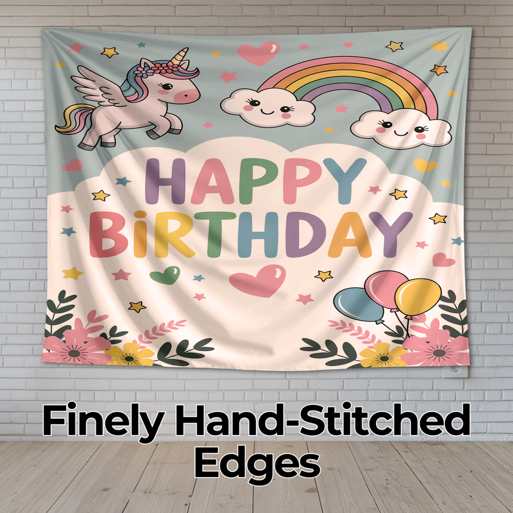 HAPPY BIRTHDAY UNICORN INSPIRED WALL TAPESTRY