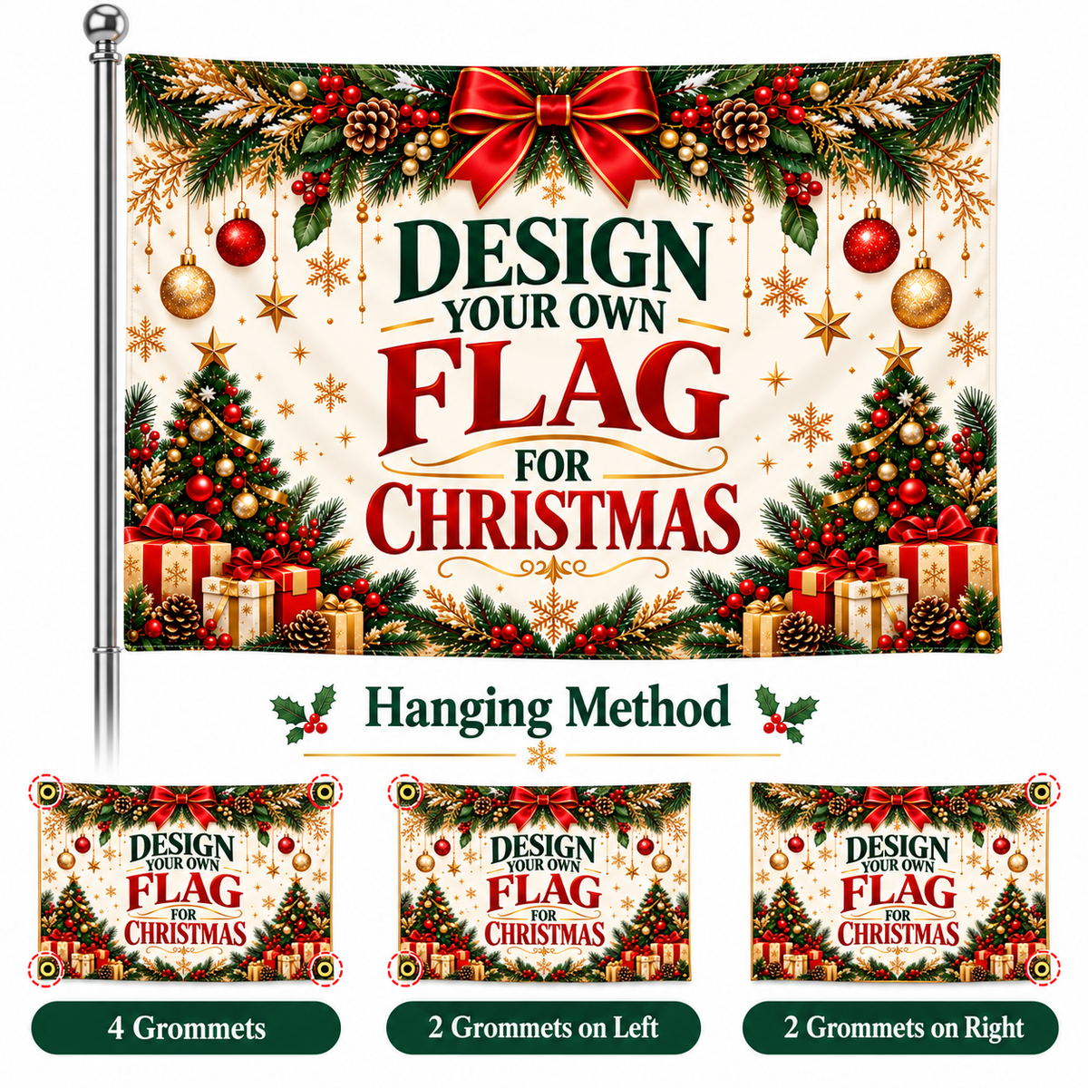 Custom Christmas Flag – Upload Your Own Design, Personalized Holiday Flag, Custom Christmas Banner, Business Logo Flag
