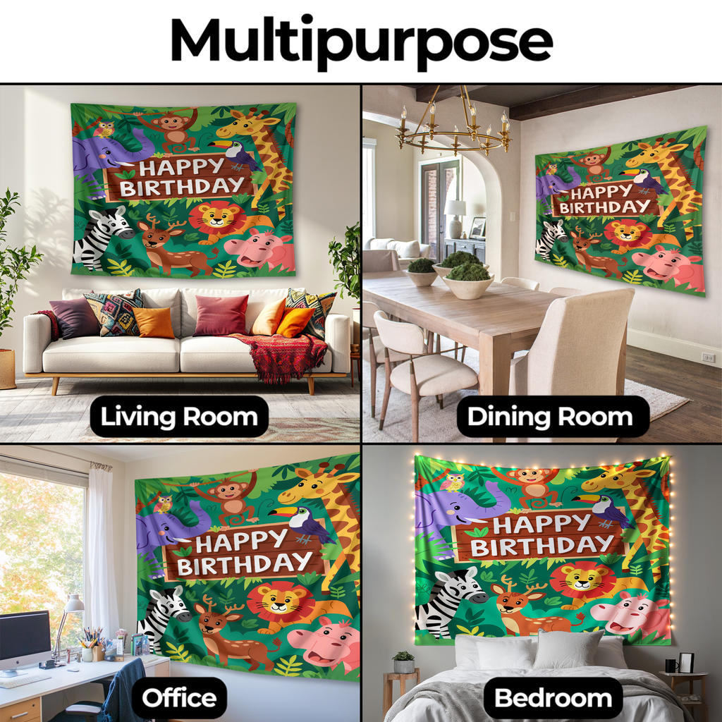 HAPPY BIRTHDAY JUNGLE VERSION WALL TAPESTRY