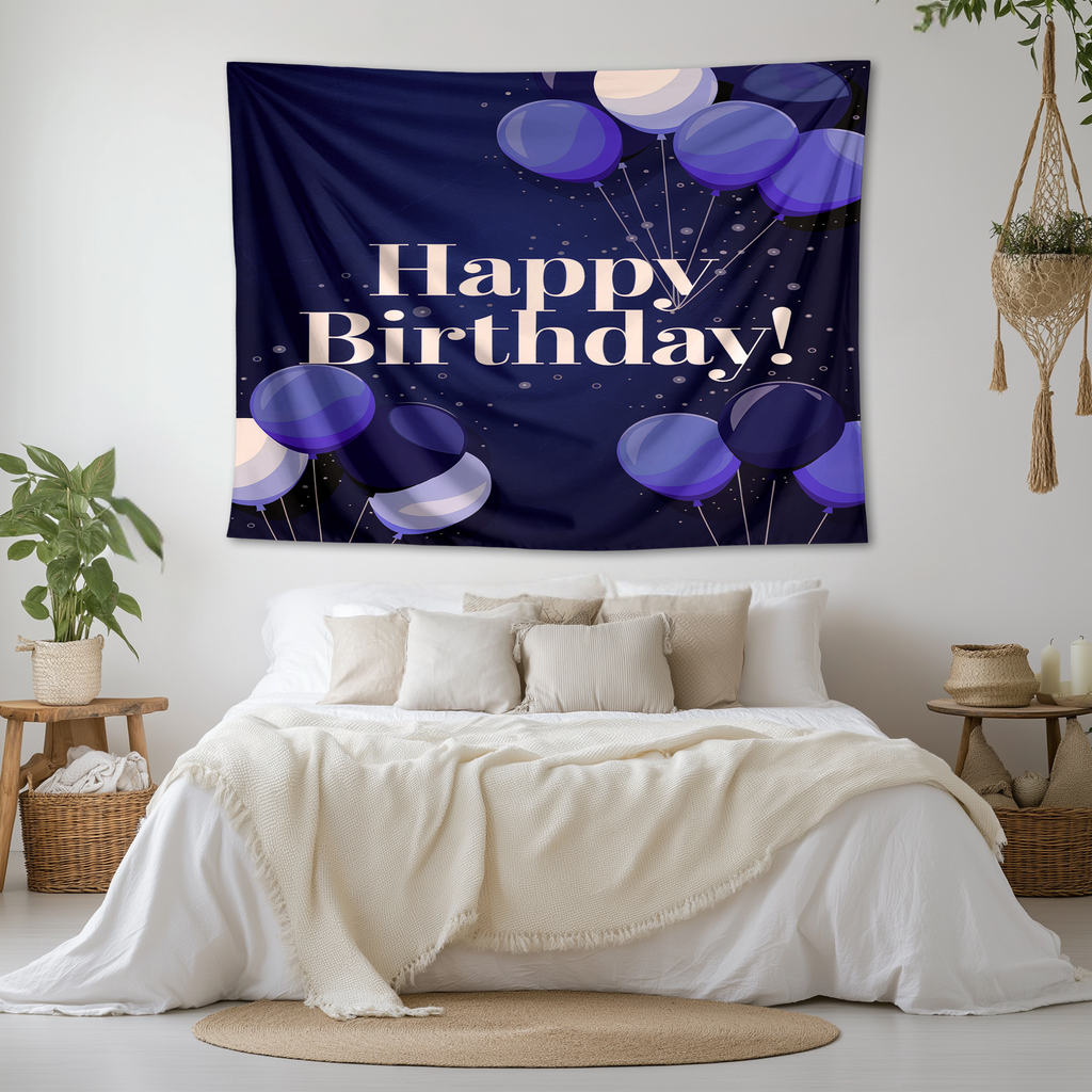 HAPPY BIRTHDAY BLUE COLOUR WALL TAPESTRY