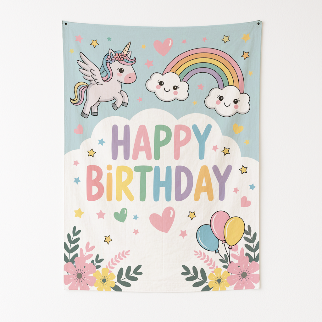 HAPPY BIRTHDAY UNICORN INSPIRED WALL TAPESTRY