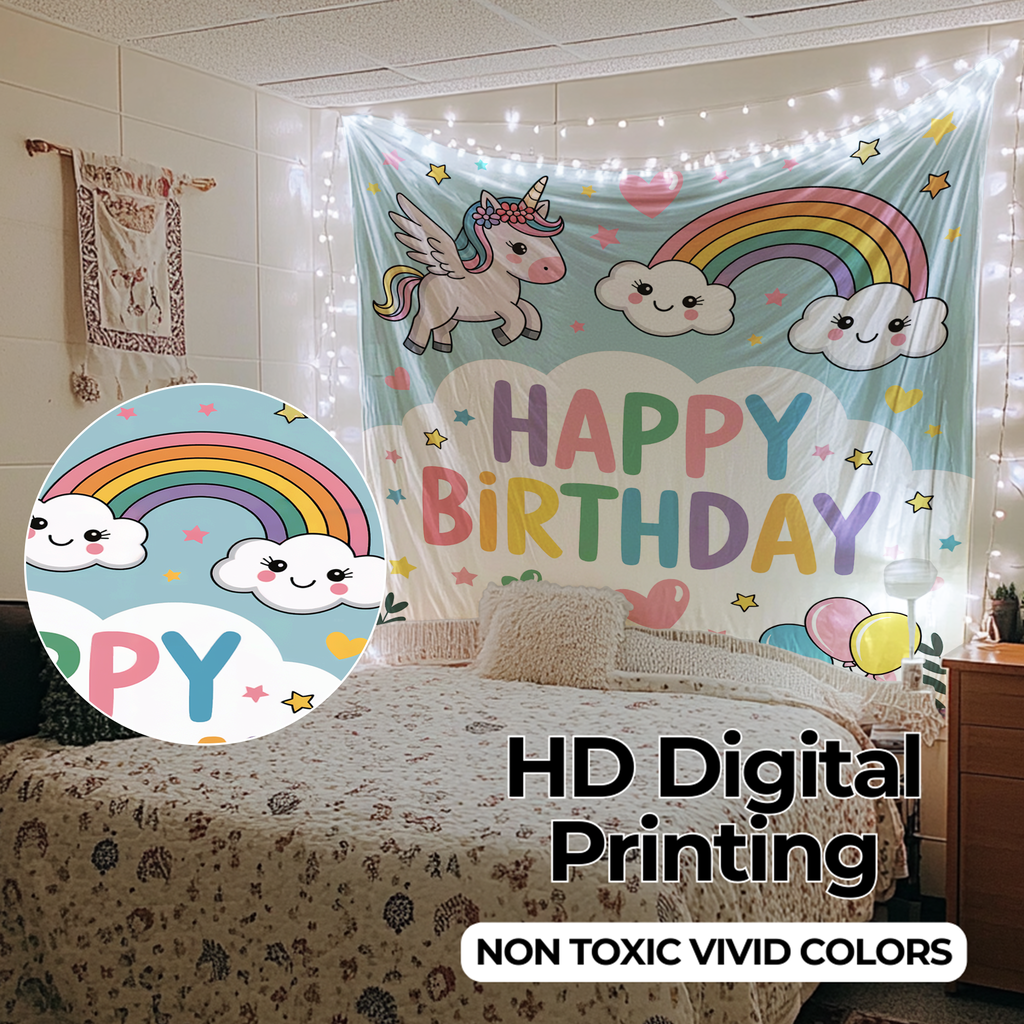 HAPPY BIRTHDAY UNICORN INSPIRED WALL TAPESTRY