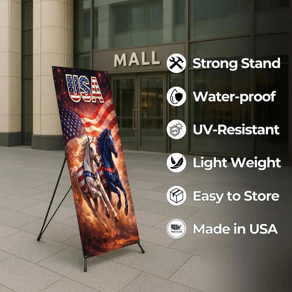 Custom 250th 4th of July Banner with X Stand