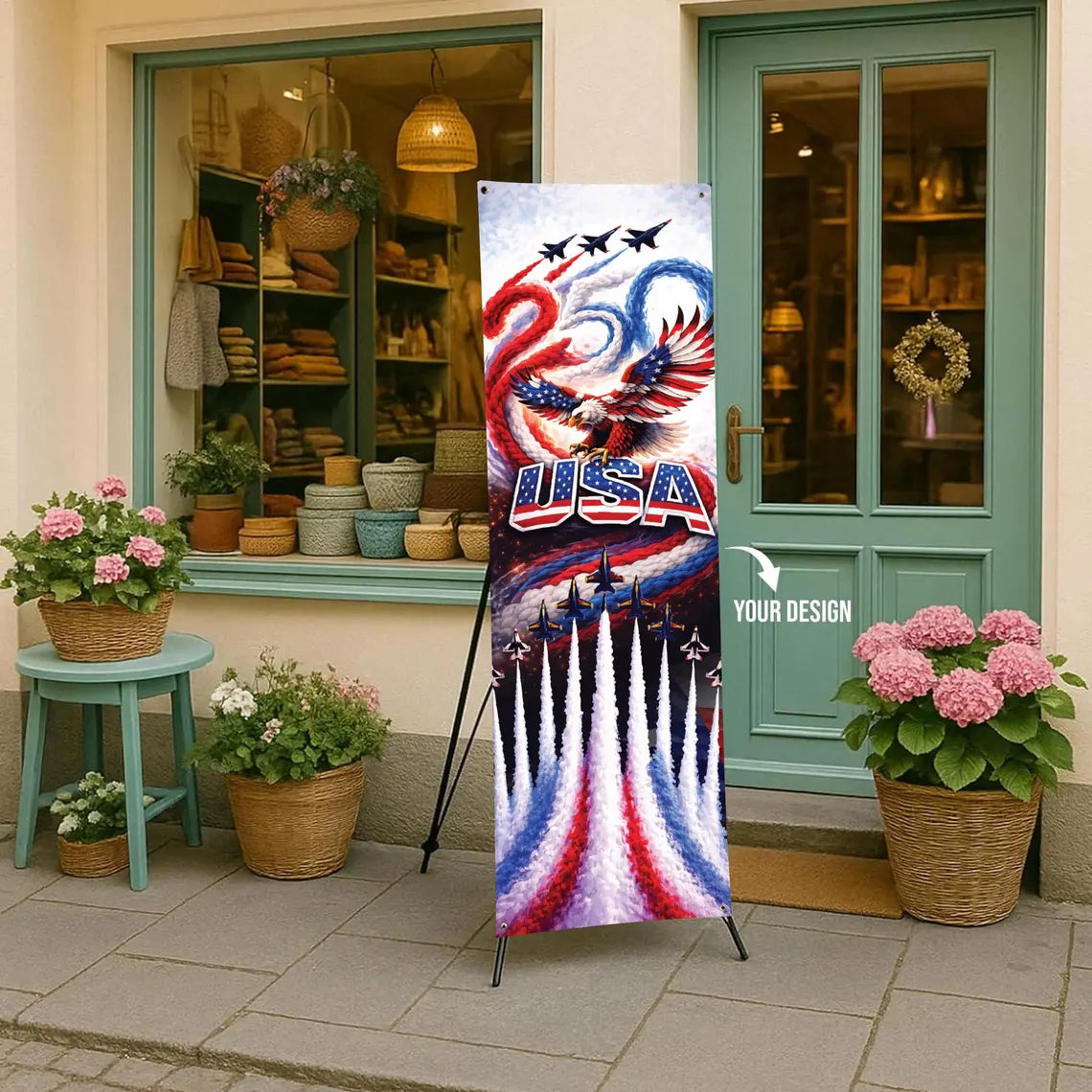 Custom 250th 4th of July Banner with X Stand