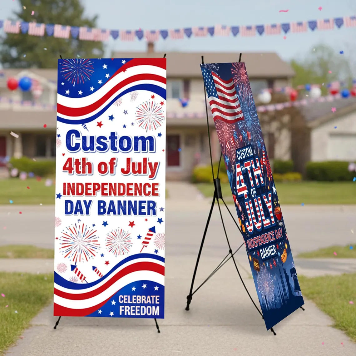 Custom 250th 4th of July Banner with X Stand