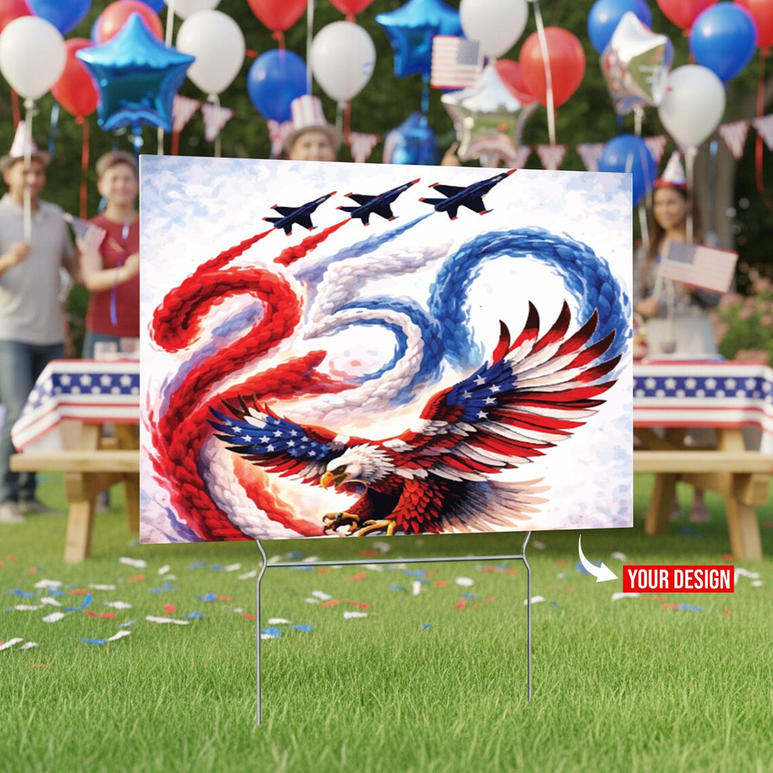Custom 4th of July Yard Sign with Metal Stakes