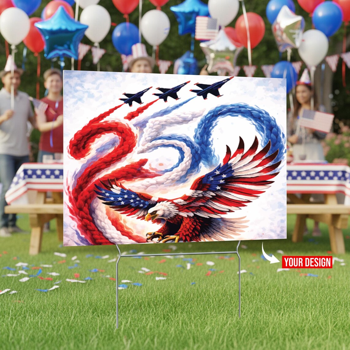 Custom 4th of July Yard Sign with Metal Stakes