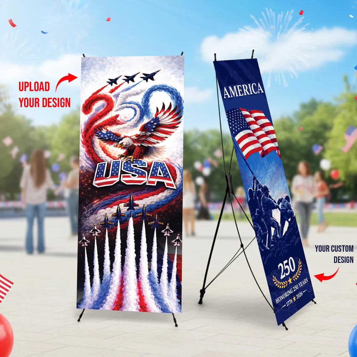Custom 250th 4th of July Banner with X Stand