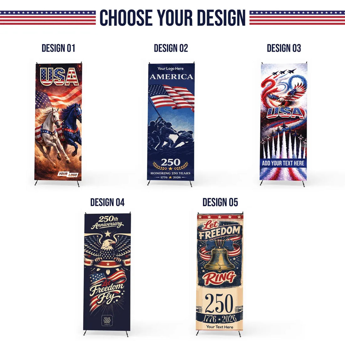 Pre Design 250th 4th of July Banner with X Stand