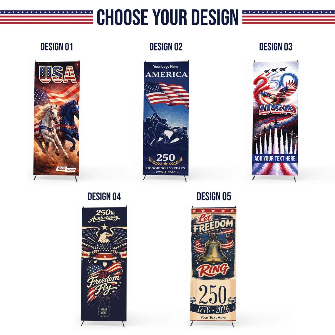 Pre Design 250th 4th of July Banner with X Stand