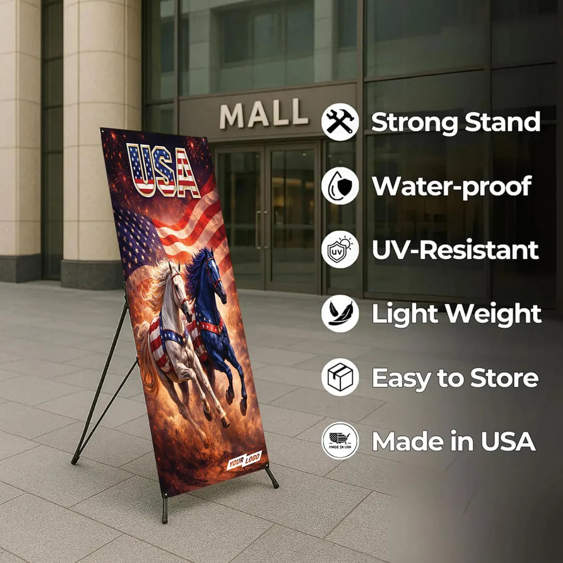 Pre Design 250th 4th of July Banner with X Stand