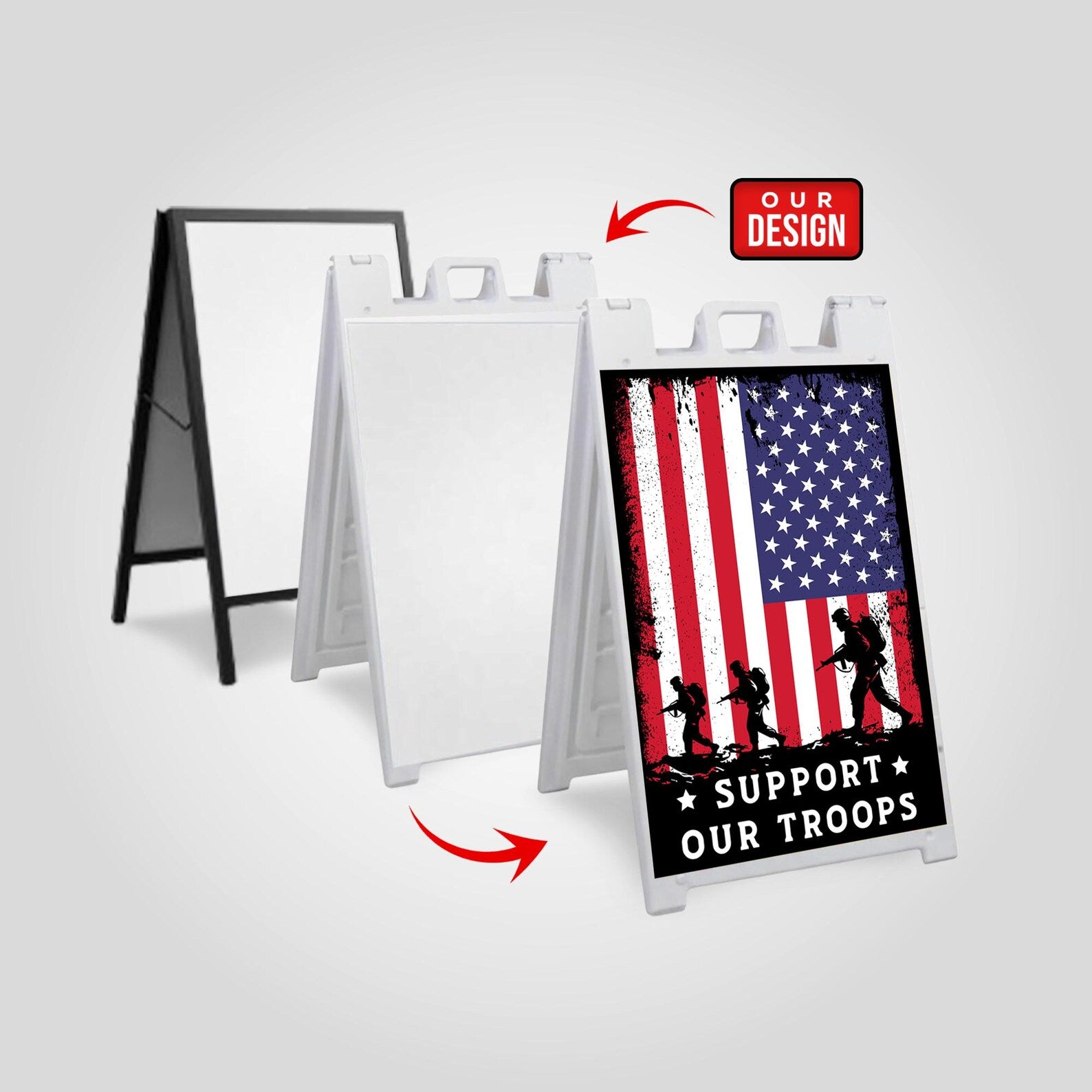 Support Our Troops Yard Sign, Patriotic USA Military Family Pride
