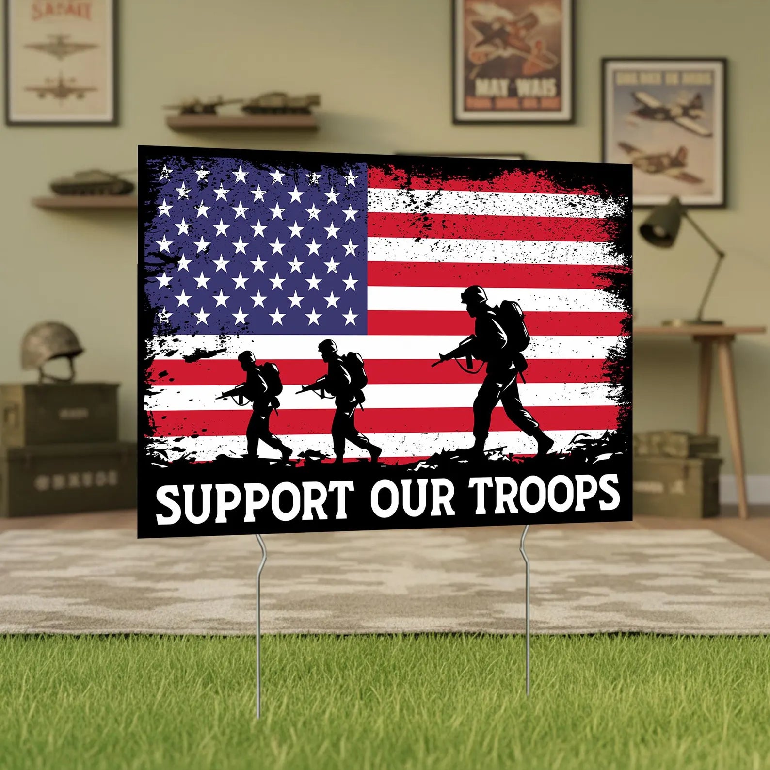 Support Our Troops Yard Sign with Metal Stakes