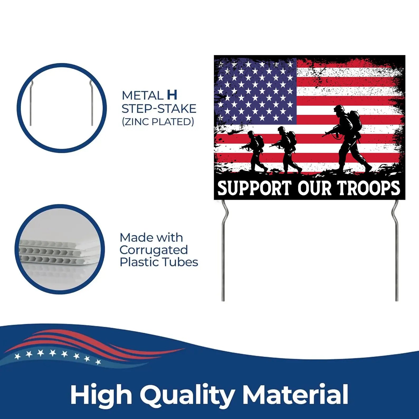 Support Our Troops Yard Sign with Metal Stakes